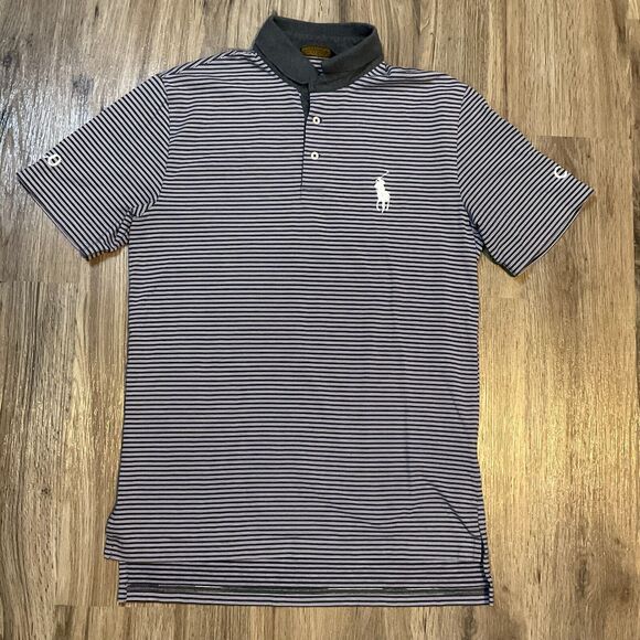 POLO GOLF Ralph Lauren Gray Stripe POLO SHIRT Citi‎ Mens Size Small big Pony - Picture 1 of 10